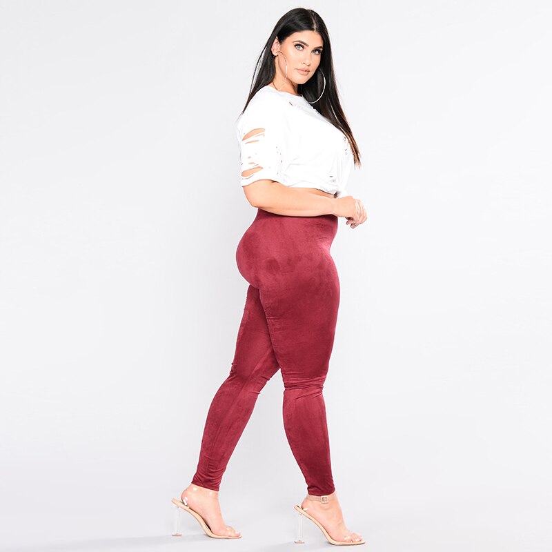 Plus Size High Waist Skinny Faux Suede Leather Leggings - Your Shiny Clothes