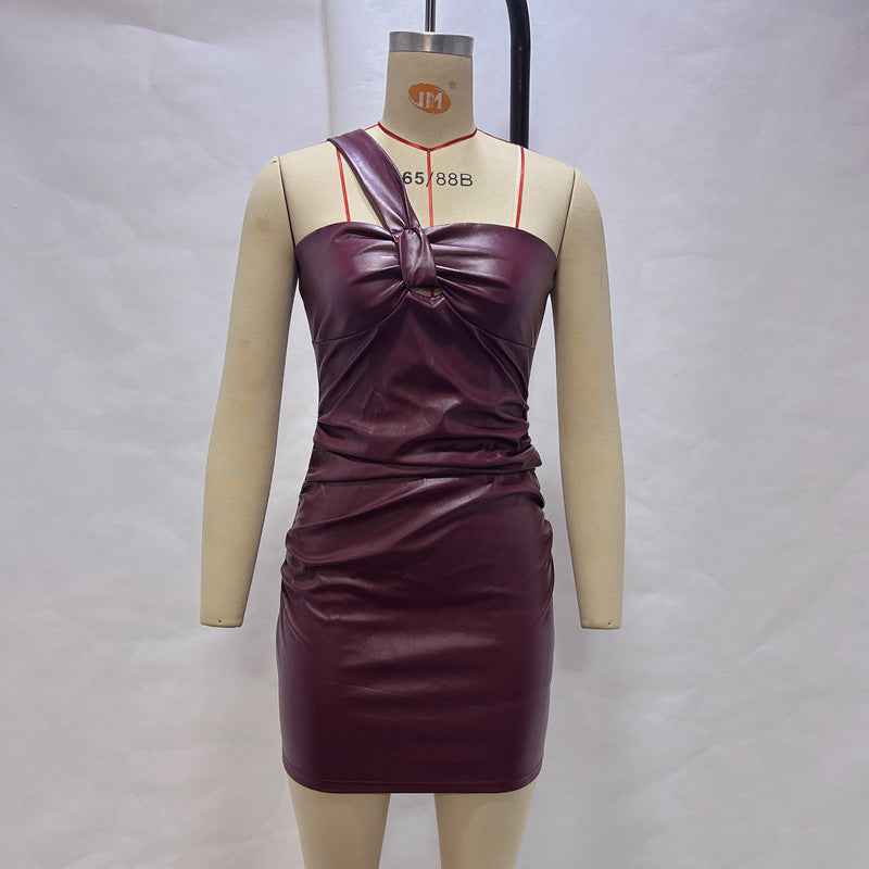 Women Clothing Summer Women Clothing Sexy Oblique Shoulder Tube Top Cinched Waist Hip Bag Dress Women