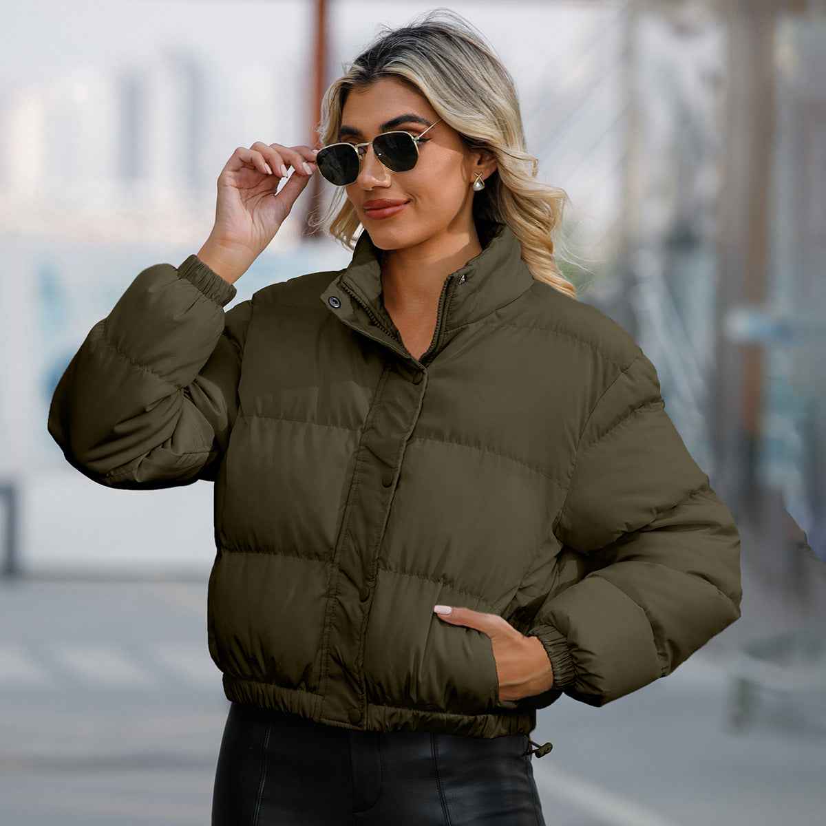 Autumn Winter Women Clothing Short Cotton Jacket Women Long Sleeve High Collar Warm Coat Loose Casual Cotton-Padded Clothes