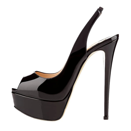 14 cm Patent Leather Peep Toe  Platform Heels
