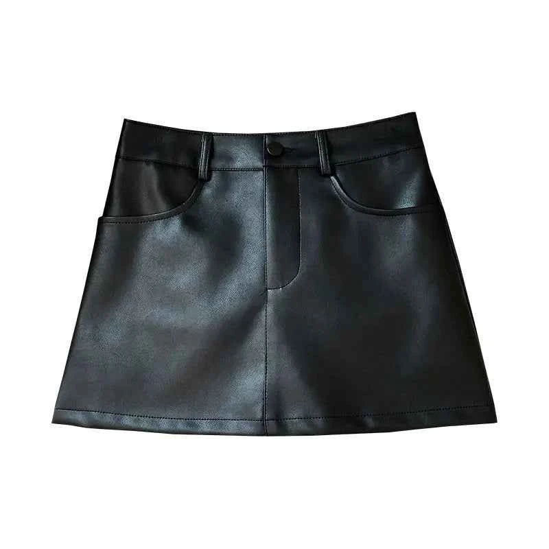 Retro Pu Faux Leather Mini Pencil Skort