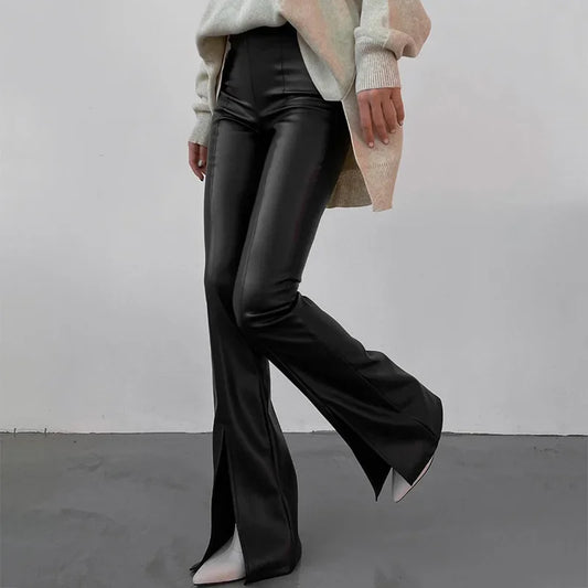 Faux Leather High Waist Flared Pants