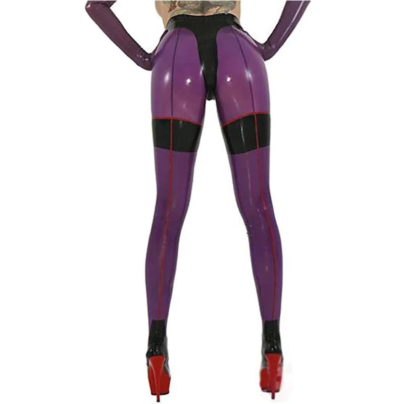 Purple Latex Leggings With Red Seams - Your Shiny Clothes