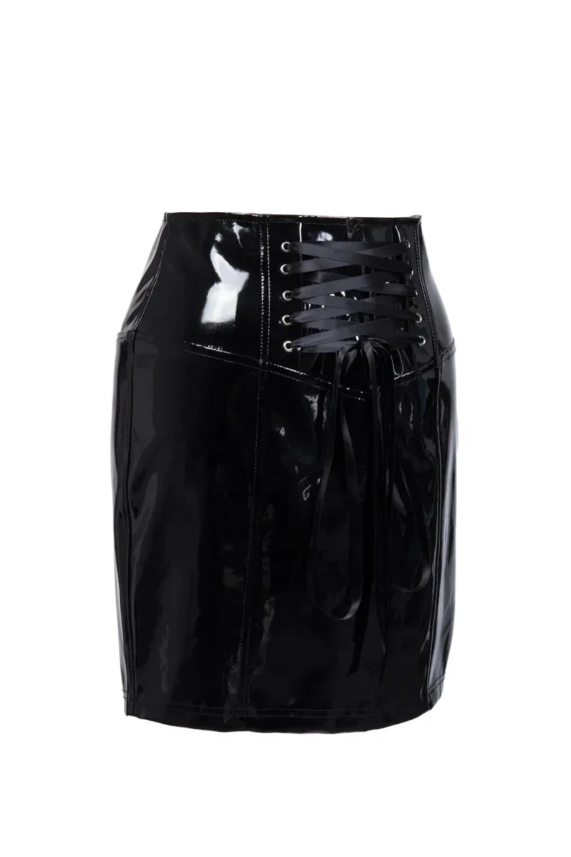 PVC Leather Lace Up Pencil Skirt