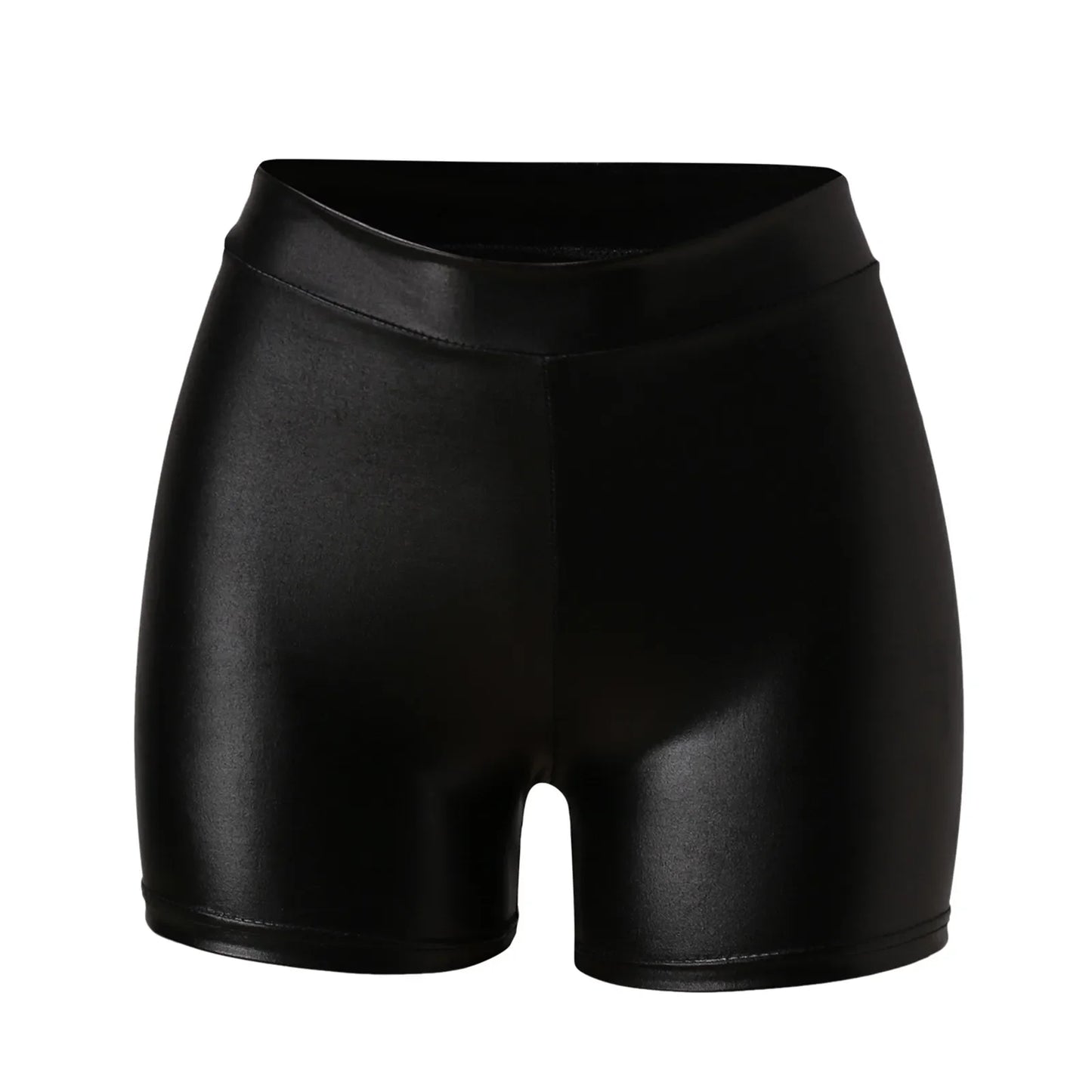 Black Shiny Faux Leather High Waist  Shorts