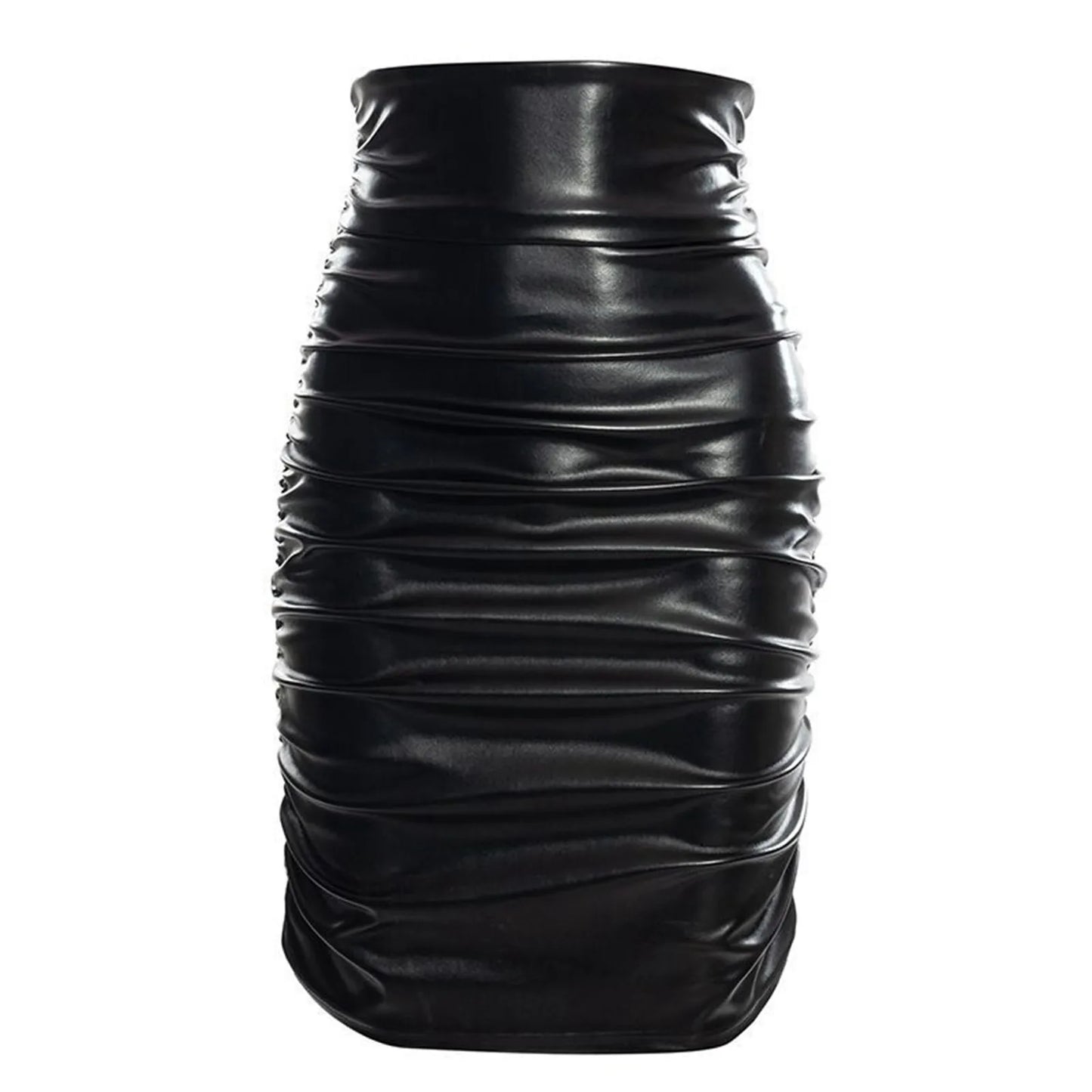 Black PU Leather Pleated Wrap Skirt