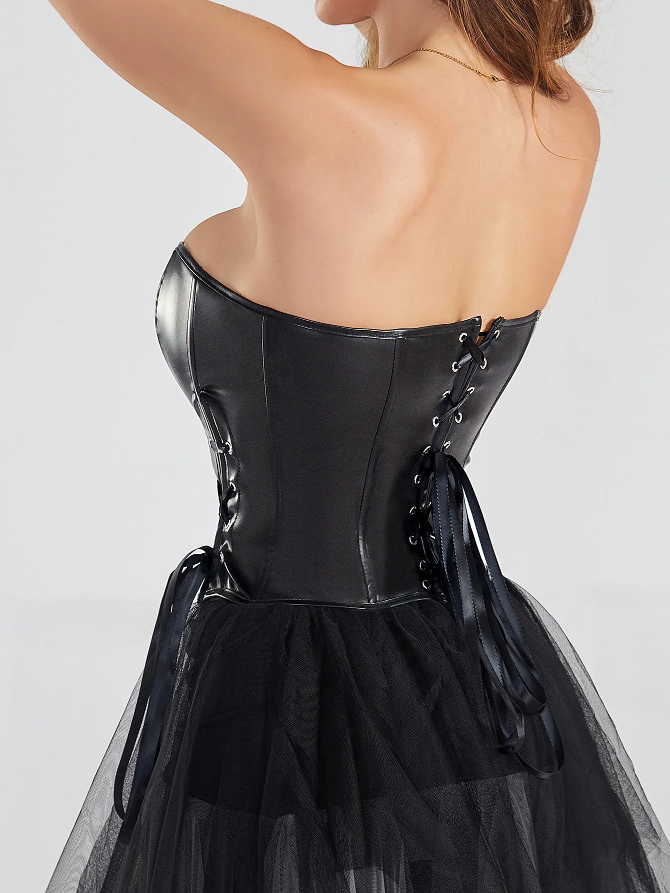 Faux Leather Lace Up Overbust Bustier