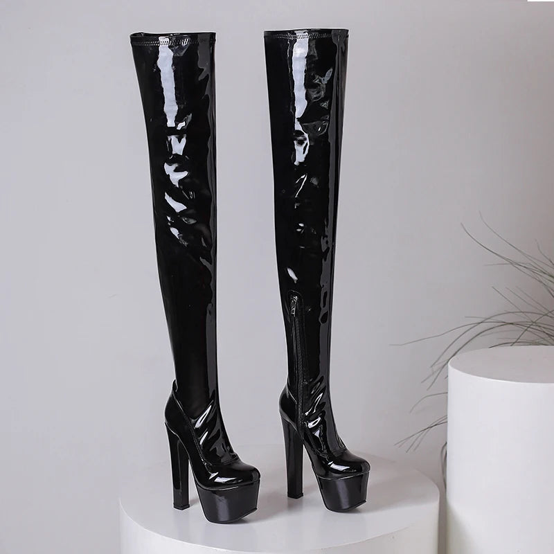 Patent Leather Thigh High Platform Boots - Your Shiny Clothes
