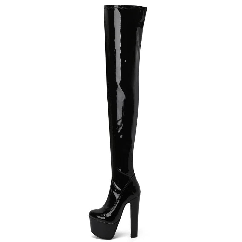 Patent Leather Thigh High Platform Boots - Your Shiny Clothes