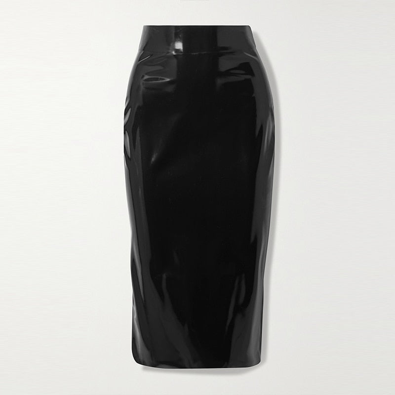 Patent Leather Full Zip High Waist Knee Length Midi Skirt - Your Shiny Clothes