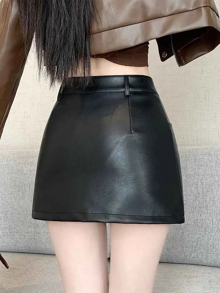 Retro Pu Faux Leather Mini Pencil Skort
