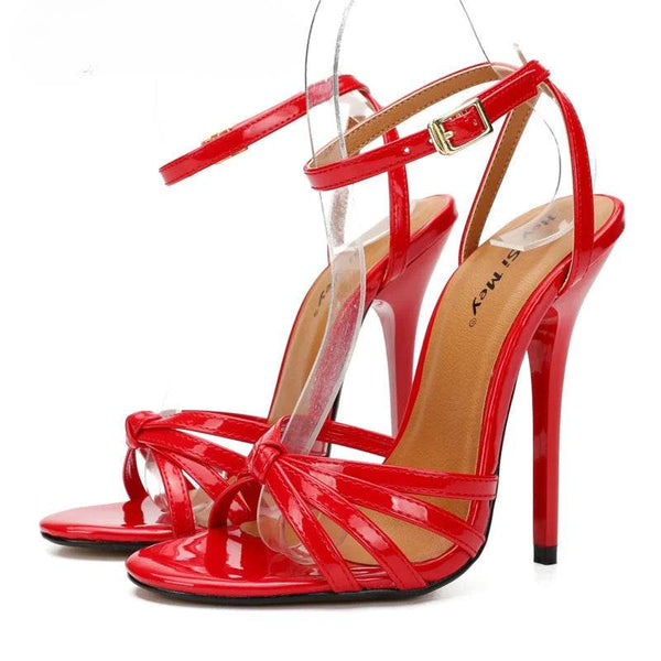 Shiny Red Extreme Patent Leather High Heel Sandals - Your Shiny Clothes