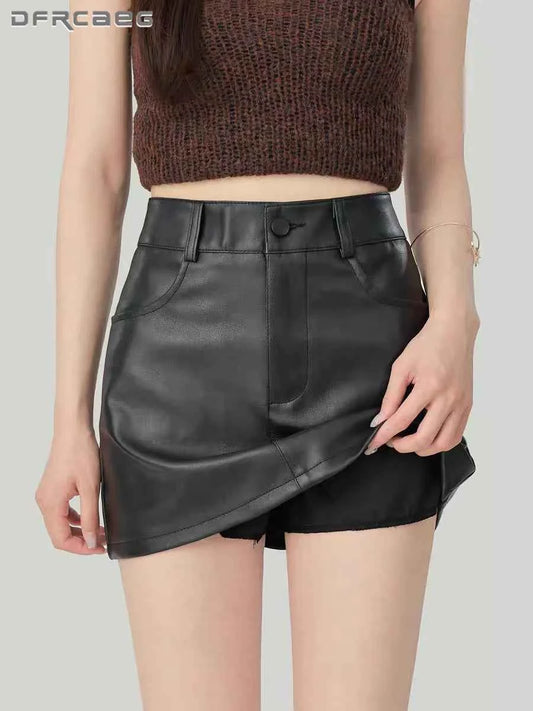 Retro Pu Faux Leather Mini Pencil Skort
