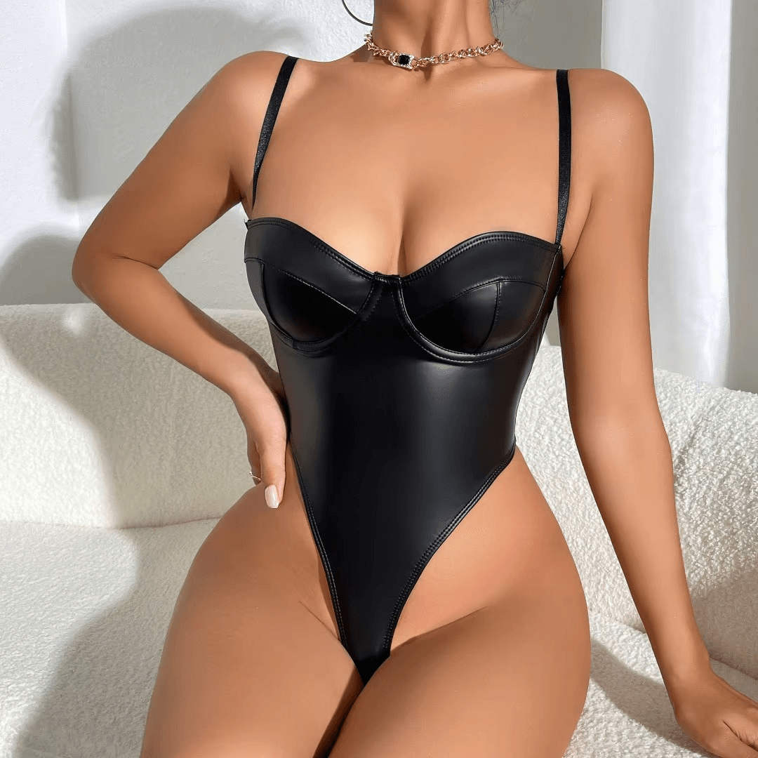 PU Leather Backless Jumpsuit - Your Shiny Clothes