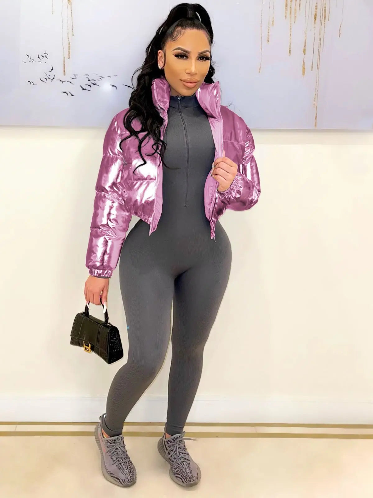 Silver Cropped Bubble Jacket