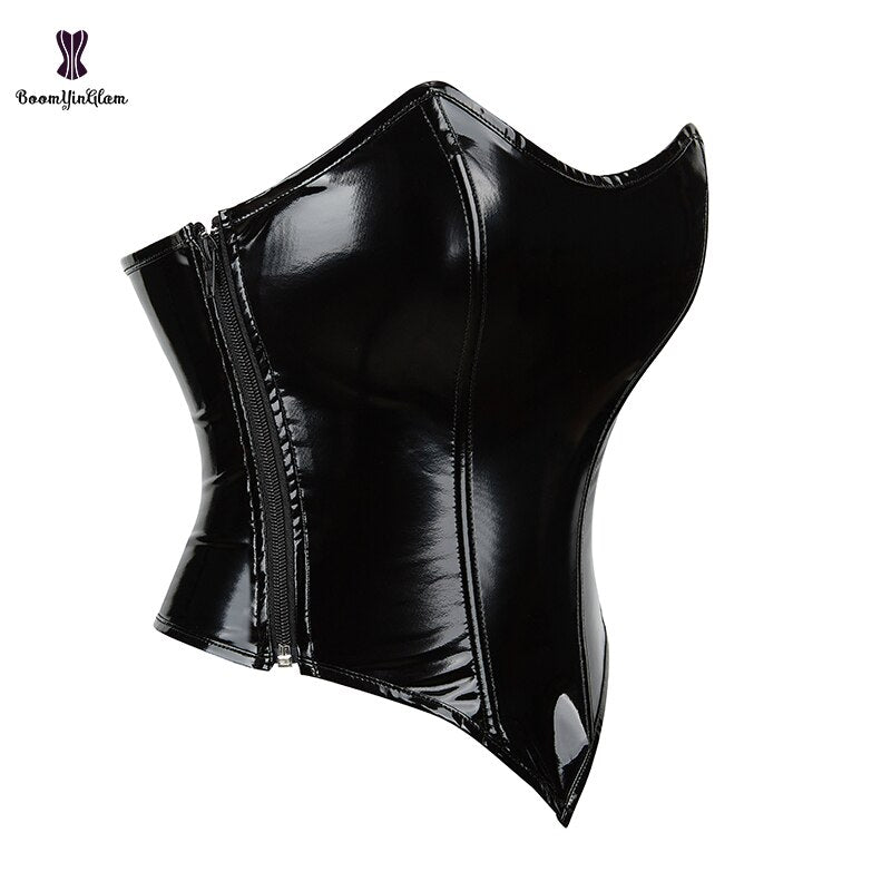 Black Shiny PVC Bustier Corset - Your Shiny Clothes