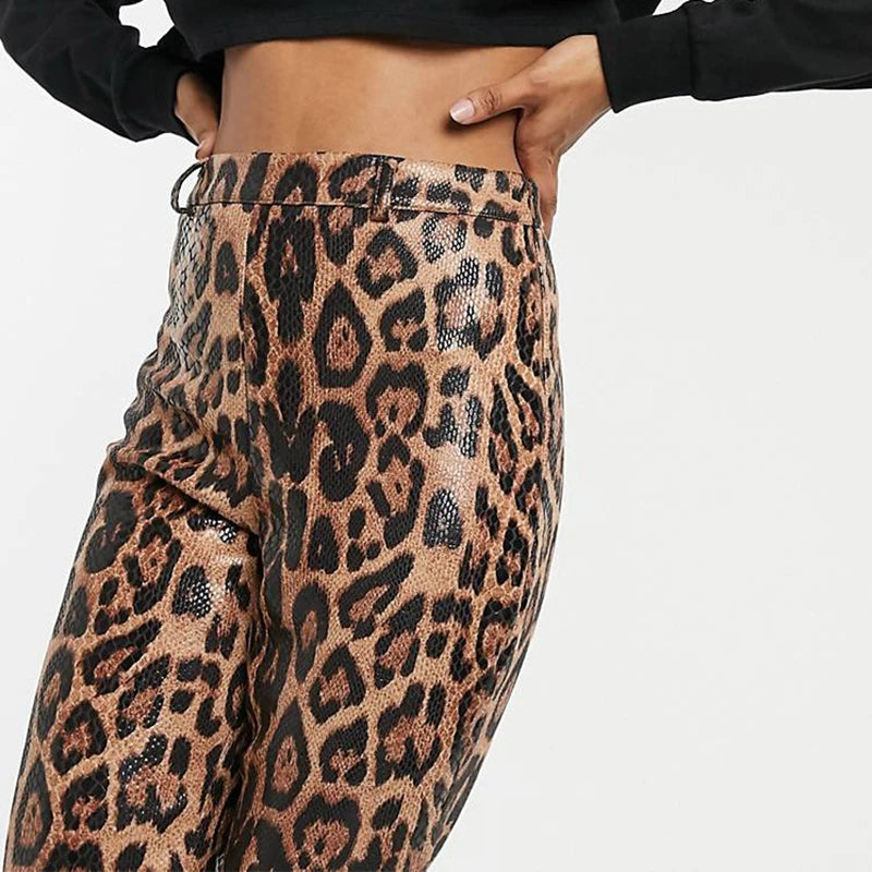 PU Leather Leopard Print Pencil Pants - Your Shiny Clothes