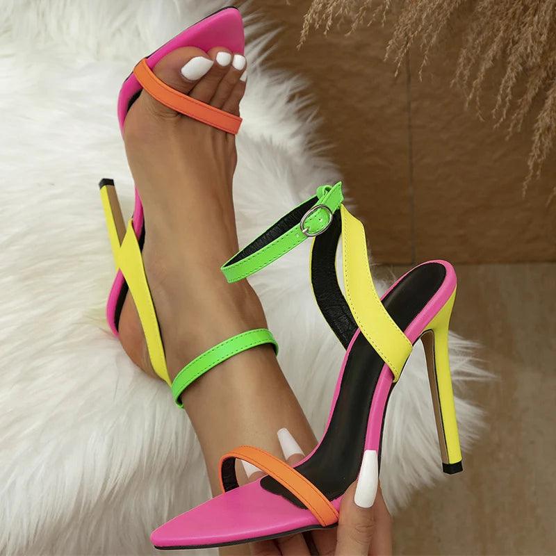 Mixed Colors Summer Stiletto Sandals - Your Shiny Clothes