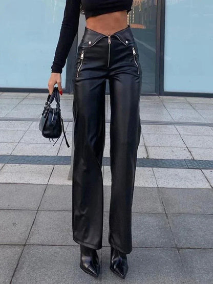 Faux Leather High Waist Straight Leg Pants - Your Shiny Clothes