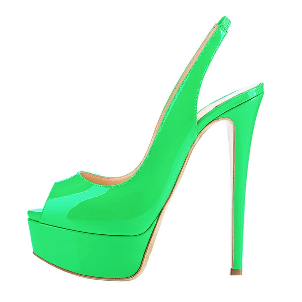 14 cm Patent Leather Peep Toe  Platform Heels