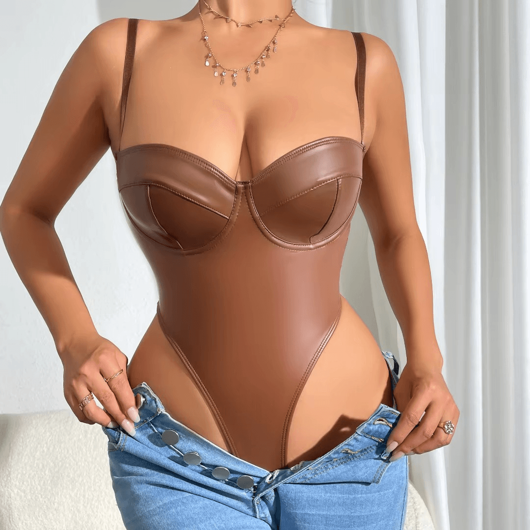 PU Leather Backless Jumpsuit - Your Shiny Clothes