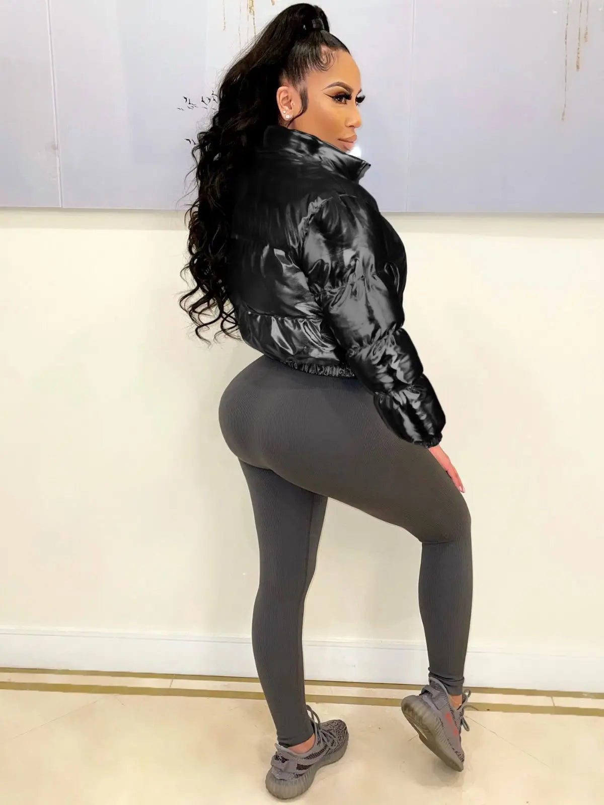 Silver Cropped Bubble Jacket