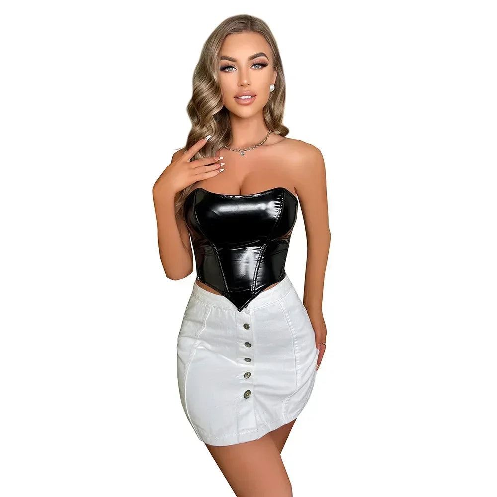 Black Shiny PVC Bustier Corset