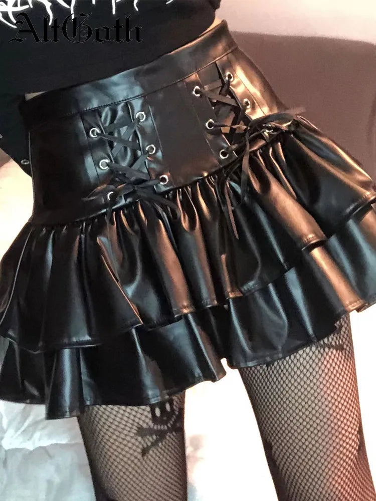 High Waist Black PU Ruffled Skirt - Your Shiny Clothes