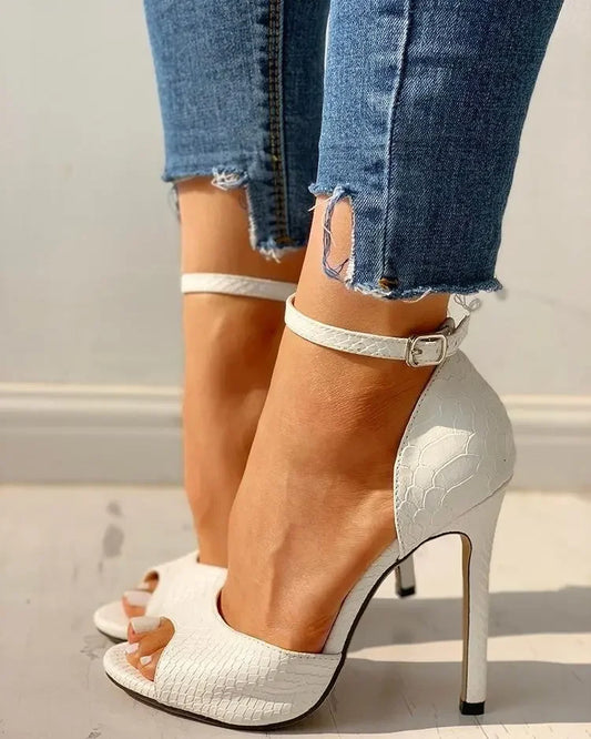 Ankle Strap High Heel Sandals in White