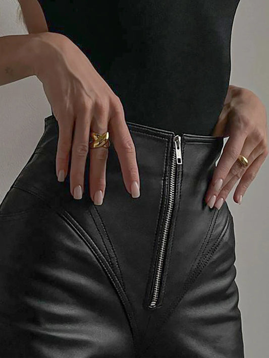 Black PU Leather High Waist Pants