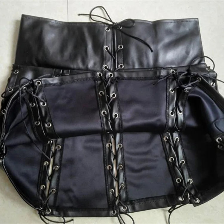 Black Lace Up PU Leather Skirt - Your Shiny Clothes