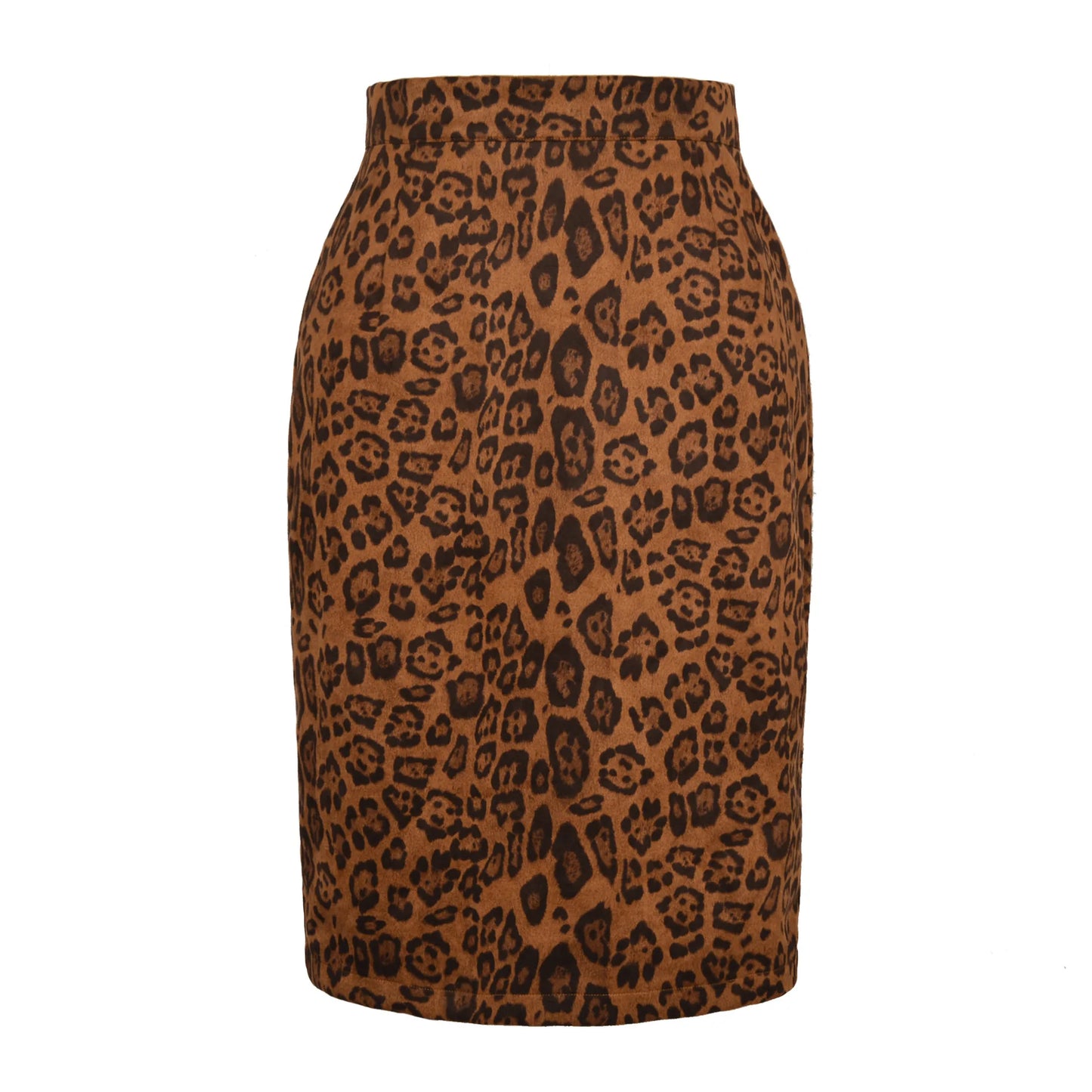 High Waist Faux Suede Midi Pencil Leopard Print Skirt
