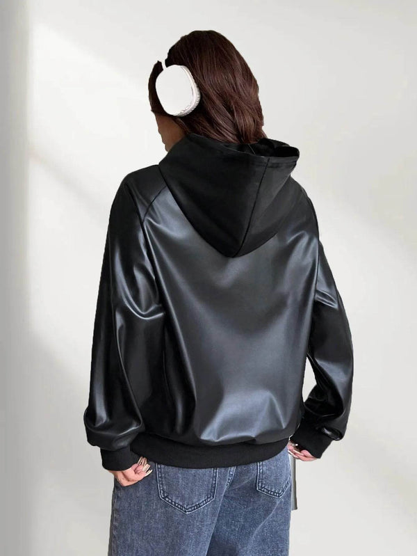 Faux Leather Hoody - Your Shiny Clothes