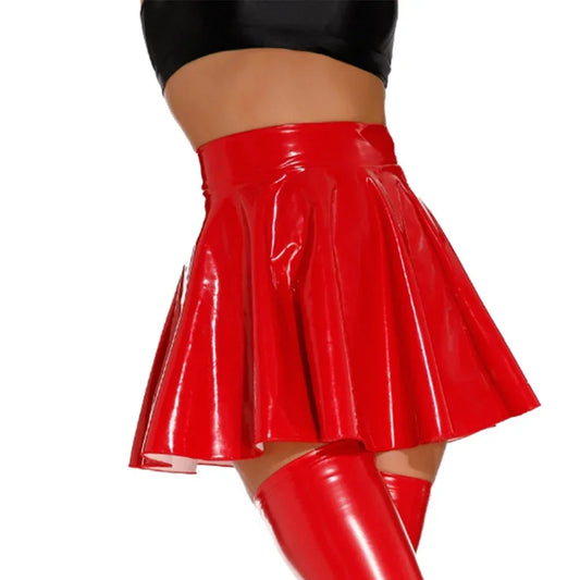 PVC Leather Pleated High Waist Mini Skirt