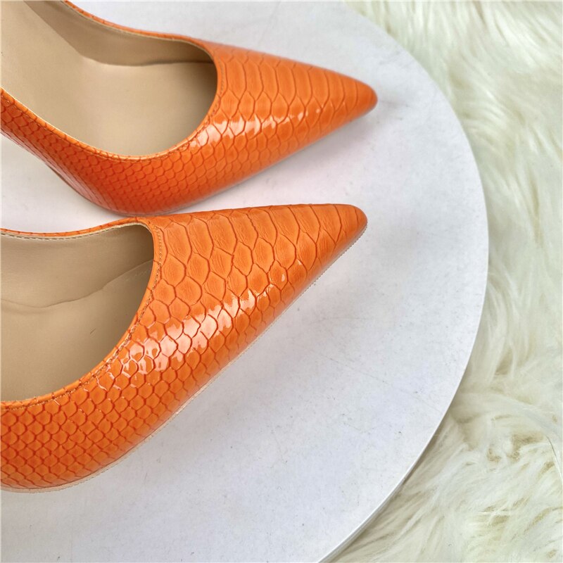 Orange Patent Leather Snake Skin 12 cm High Heel Stiletto's - Your Shiny Clothes