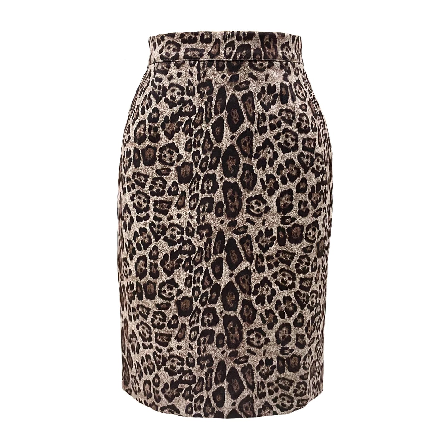 High Waist Faux Suede Midi Pencil Leopard Print Skirt