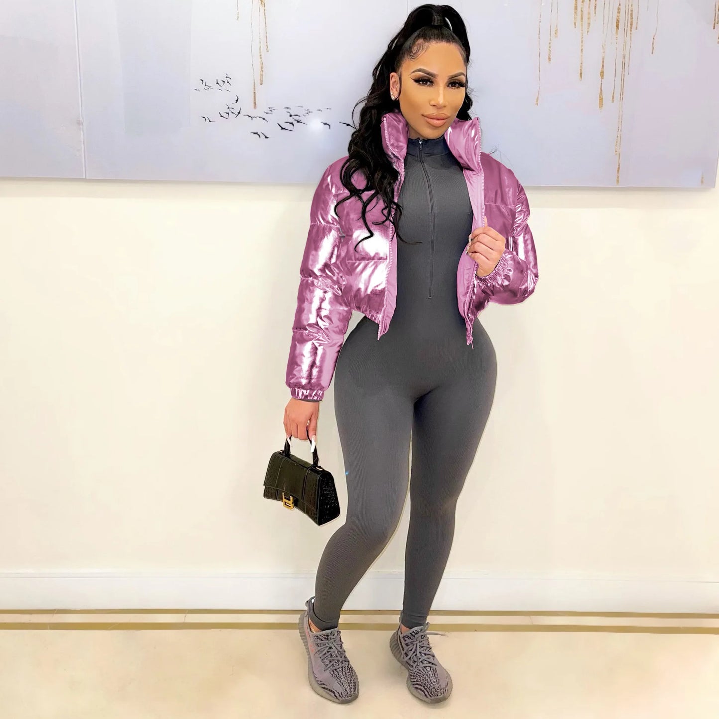 Silver Cropped Bubble Jacket