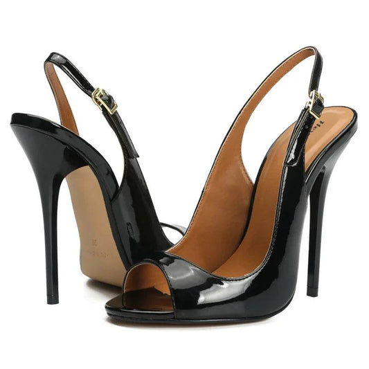 Patent Leather Shiny High Heel Slingback Sandals - Your Shiny Clothes