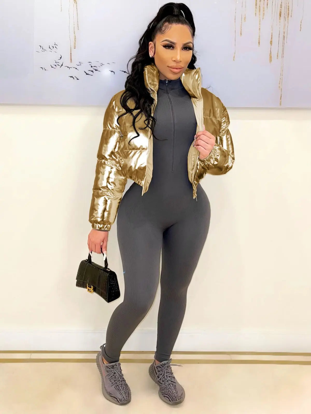 Silver Cropped Bubble Jacket