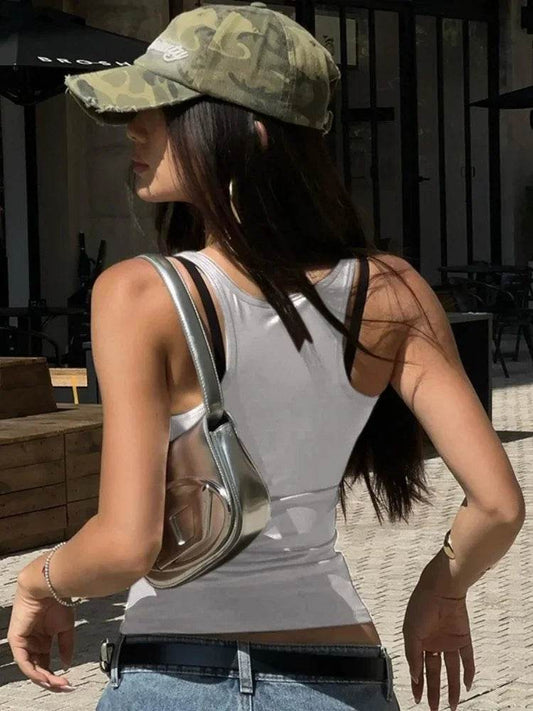 Faux Leather One-Piece Slim Tank Top - Your Shiny Clothes