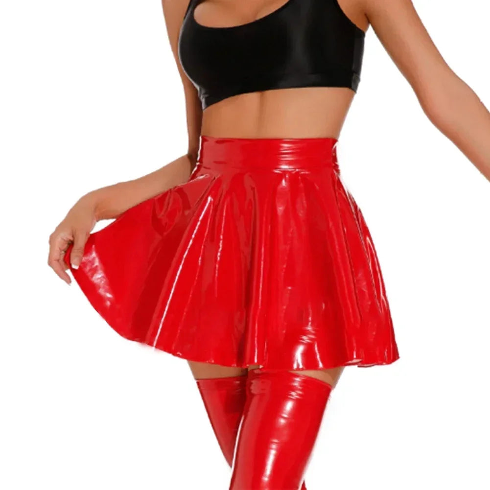 PVC Leather Pleated High Waist Mini Skirt