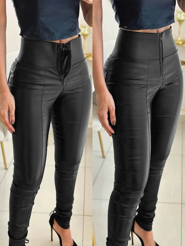 High Waist Faux Leather Pencil Pants - Your Shiny Clothes
