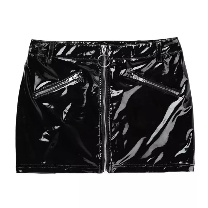 Plus Size Patent Leather High Waist Mini Skirt