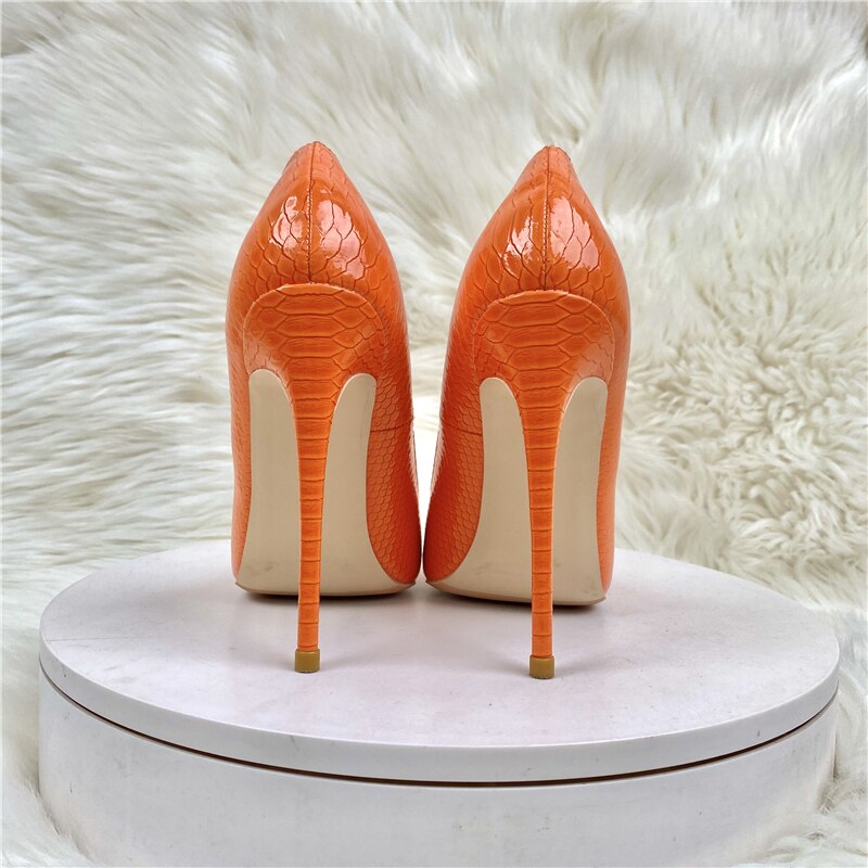Orange Patent Leather Snake Skin 12 cm High Heel Stiletto's - Your Shiny Clothes
