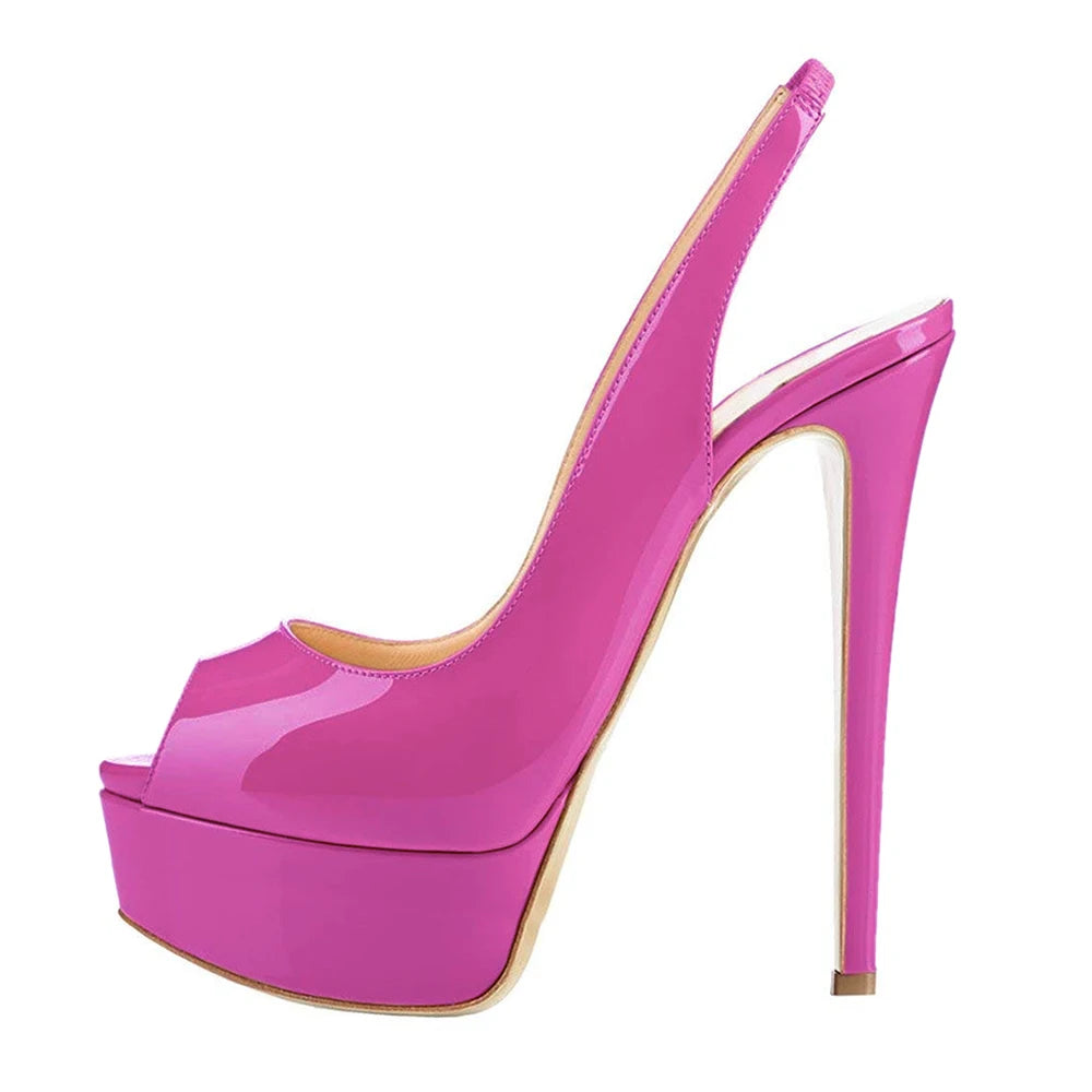 14 cm Patent Leather Peep Toe  Platform Heels