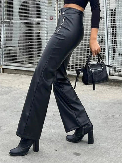 Faux Leather High Waist Straight Leg Pants - Your Shiny Clothes