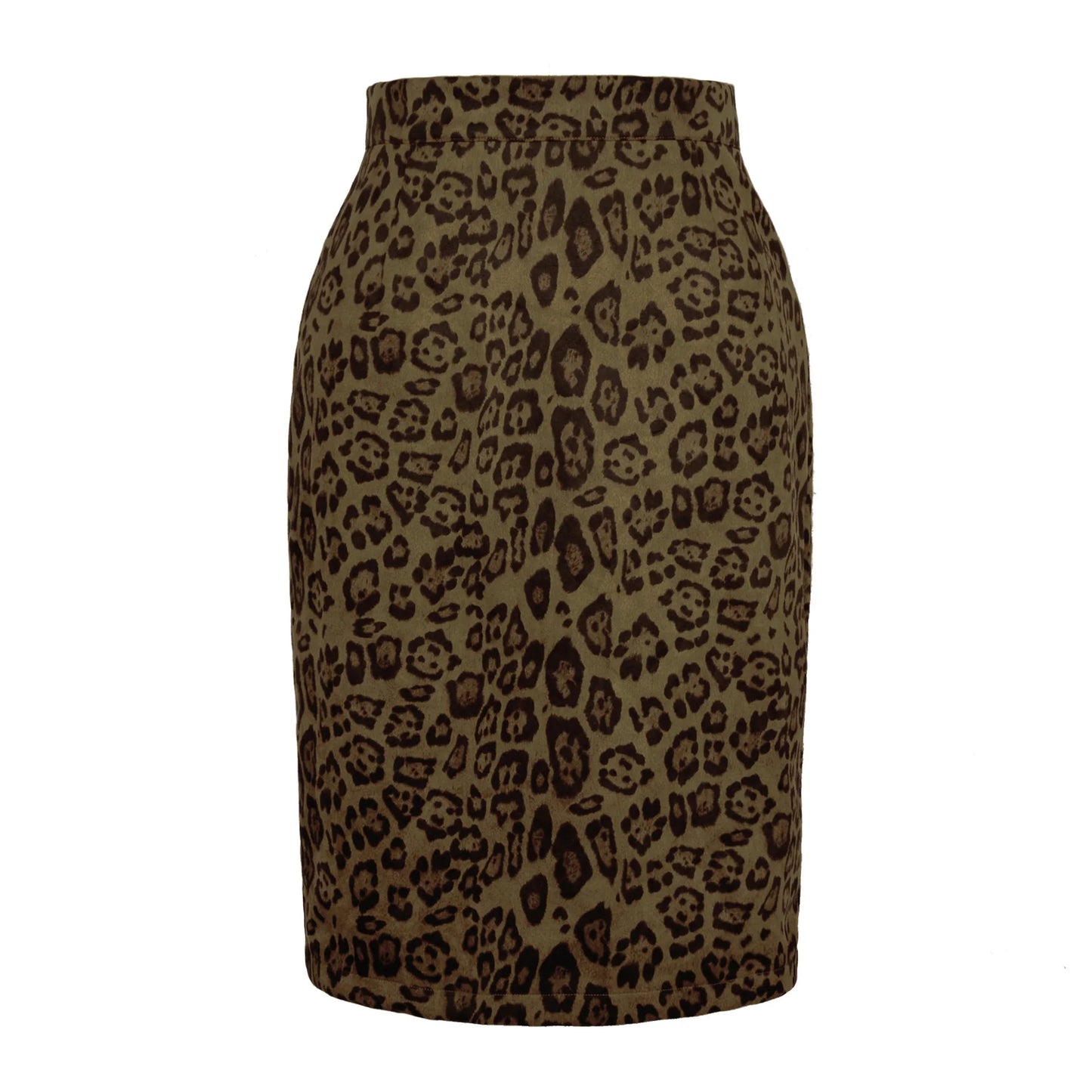High Waist Faux Suede Midi Pencil Leopard Print Skirt