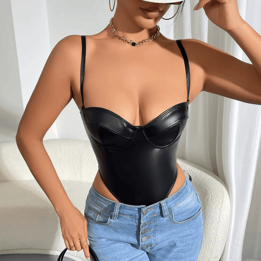 PU Leather Backless Jumpsuit - Your Shiny Clothes