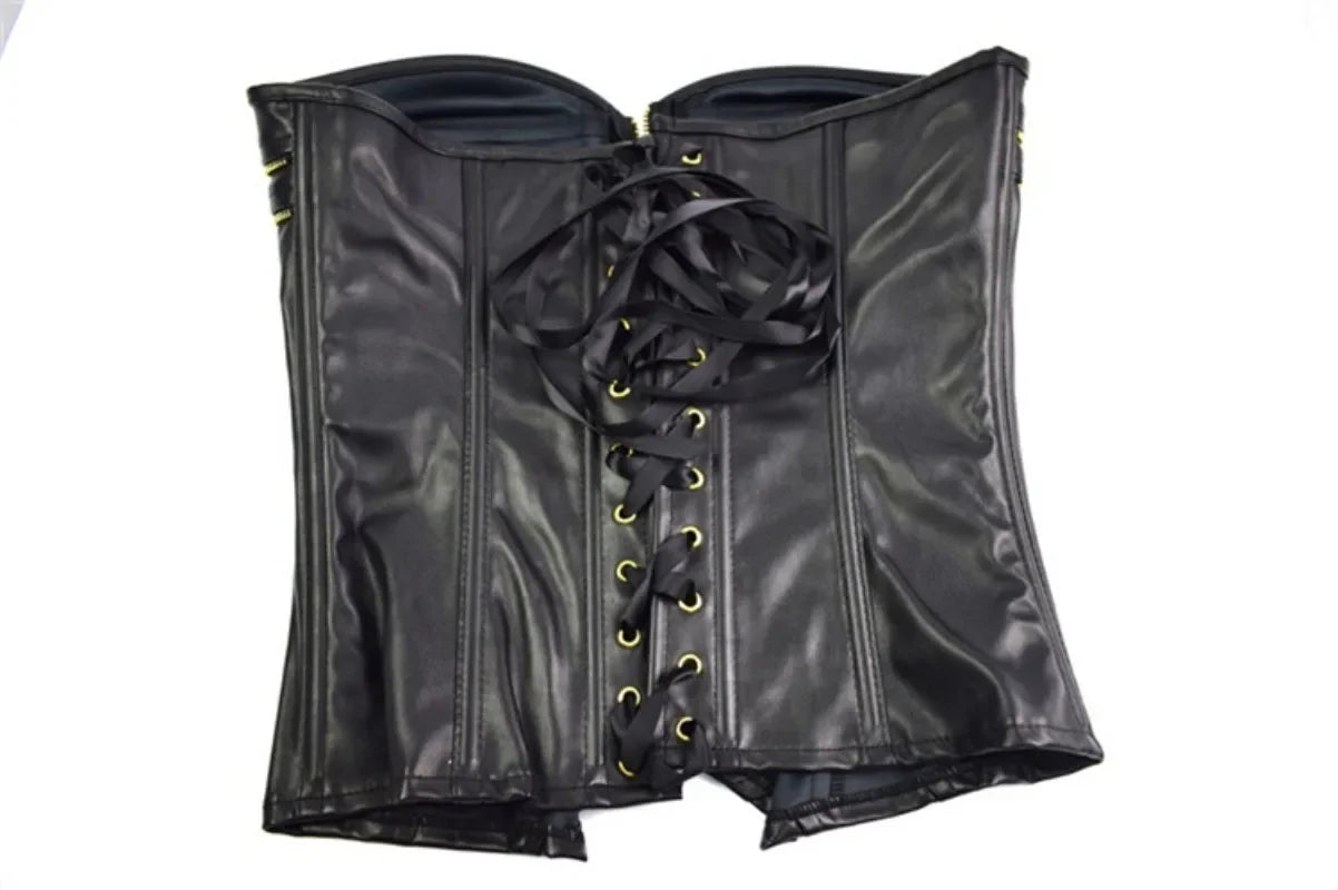 Faux Leather Front Zip Overbust Corset