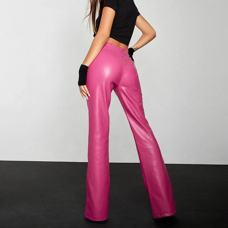 Low Waist PU Leather Flare Pants
